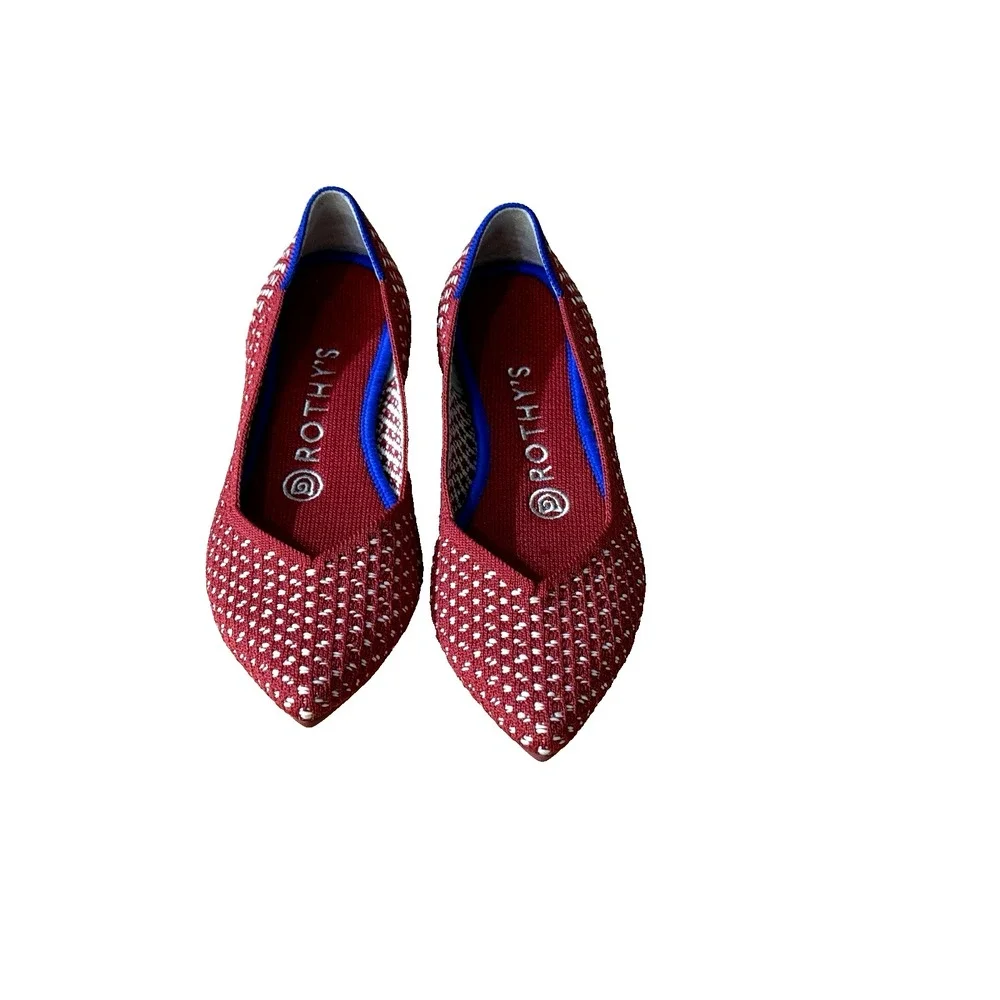 Rothy's Womens Sz 5.5 The Point Red Apple Honeycomb Knit Ballet Flats Shoes‎
